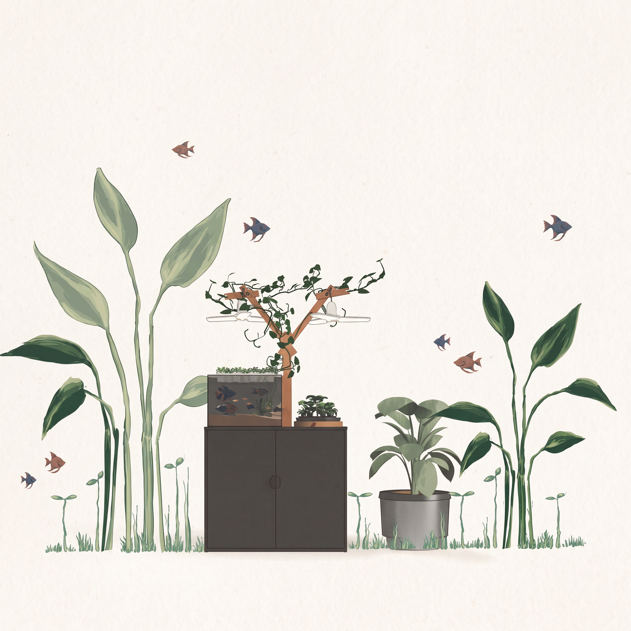 Farmwall Pocket mural proposal with plants and aquatic life